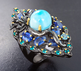 Серебряное кольцо с ларимаром, кианитами, голубыми топазами Серебро 925