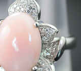 Эффектное крупное серебряное кольцо с перуанским розовым опалом