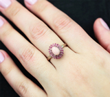 Чудесное серебряное кольцо с перуанским розовым опалом и рубинами Серебро 925