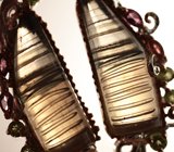 Серебряные серьги с резными флюоритами, перидотами и розовыми турмалинами Серебро 925