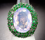 Серебряное кольцо с лавандовым аметистом 16,28 карата, зелеными сапфирами, диопсидами и цаворитами