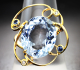 Золотое кольцо с чистейшим максис-бериллом 7,58 карата, синими сапфирами и бриллиантами Золото
