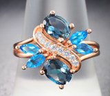 Чудесное серебряное кольцо с насыщенно-синими топазами и «неоновыми» апатитами