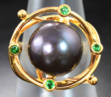 Кольцо с цветной морской жемчужиной барокко 11,76 карата и цаворитами Серебро 925