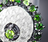 Серебряное кольцо с перидотами и зелеными турмалинами