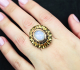 Серебряное кольцо с лунным камнем и цитринами