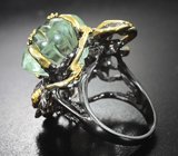 Серебряное кольцо с резными зеленым аметистом, цитринами и голубыми топазами