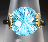 Серебряное кольцо с голубым топазом лазерной огранки 9,05 карата и синими сапфирами Серебро 925