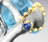Серебряное кольцо с голубым топазом лазерной огранки 9,05 карата и синими сапфирами Серебро 925