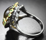 Серебряное кольцо с желтым турмалином 11,66 карата и цаворитами Серебро 925