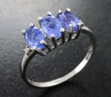 Прелестное серебряное кольцо с насыщенными танзанитами Серебро 925