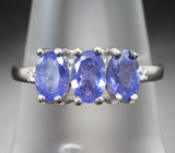 Прелестное серебряное кольцо с насыщенными танзанитами Серебро 925