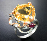 Серебряное кольцо с цитрином, родолитами и перидотами