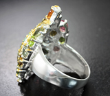 Серебряное кольцо с разноцветными турмалинами и голубыми топазами