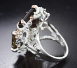 Серебряное кольцо с лемотрином и дымчатым кварцем авторской огранки, родолитами гранатами