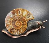 Серебряная брошь «Улитка» с аммонитом Серебро 925