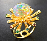 Золотое кольцо с ограненным эфиопским опалом 5,57 карата, гранатами, сапфирами и бриллиантами