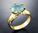 Золотое кольцо с крупным уральским александритом морской волны 3,98 карата и бриллиантами