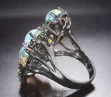 Серебряное кольцо с кристаллическими эфиопскими опалами, перидотами и диопсидами