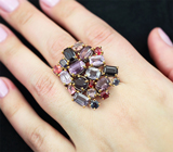 Серебряное кольцо с разноцветными шпинелями 7,98 карата Серебро 925