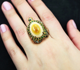 Серебряное кольцо с агатом 25,94 карата, цаворитами, оранжевыми сапфирами и черными шпинелями Серебро 925