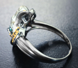 Серебряное кольцо с ограненным черным опалом 2,03 карата и синими сапфирами Серебро 925