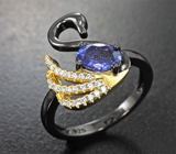 Изысканное серебряное кольцо «Лебедь» с танзанитом Серебро 925