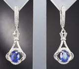 Изящные серебряные серьги с ярко-синими сапфирами Серебро 925