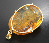Золотой кулон с крупным полихромным резным цитрином 78,79 карата
