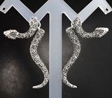 Серебряные серьги «Змейки» с рубинами и марказитами