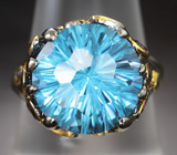 Серебряное кольцо с голубым топазом лазерной огранки 10,55 карата, родолитами и синими сапфирами Серебро 925