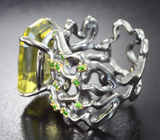 Серебряное кольцо с лимонным цитрином авторской огранки 14,84 карата и диопсидами Серебро 925