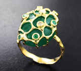 Золотое кольцо с крупным насыщенным уральским изумрудом 11,85 карата и бриллиантами