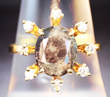 Золотое кольцо с крупным насыщенным уральским александритом 3,72 карата и бриллиантами Золото