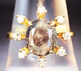 Золотое кольцо с крупным насыщенным уральским александритом 3,72 карата и бриллиантами