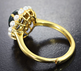 Превосходное серебряное кольцо с кристаллическим черным опалом и жемчугом Серебро 925