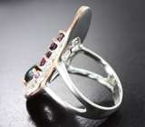 Серебряное кольцо с кристаллическим черным опалом, родолитами и аметистами