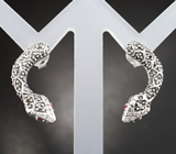Серебряные серьги «Змейки» с рубинами и марказитами