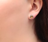 Яркие серебряные пусеты с цитринами и бирюзой