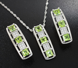 Стильный серебряный комплект с перидотами + цепочка Серебро 925