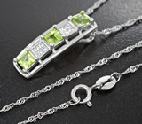 Стильный серебряный комплект с перидотами + цепочка Серебро 925