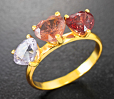 Золотое кольцо с разноцветными шпинелями редкой огранки 3,16 карата Золото
