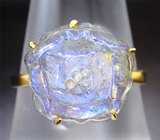 Золотое кольцо с резным лабрадоритом 7,68 карата