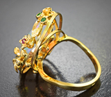 Золотое кольцо с топовым ограненным эфиопским опалом 6 карат, самоцветами и бриллиантами Золото