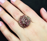 Роскошное серебряное кольцо с родолитами и разноцветными турмалинами
