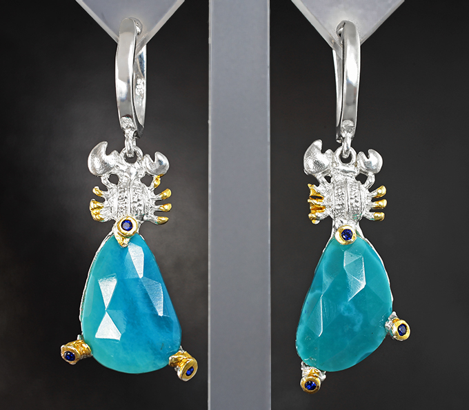 Серебряные серьги с ограненной бирюзой