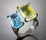 Серебряное кольцо с лимонным цитрином и голубым топазом Серебро 925