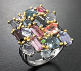 Серебяное кольцо с разноцветными шпинелями 7,98 карата и цаворитом гранатом Серебро 925