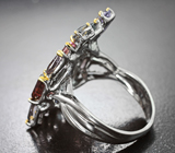 Серебяное кольцо с разноцветными шпинелями 7,98 карата и цаворитом гранатом Серебро 925
