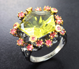 Серебряное кольцо с лимонным цитрином лазерной огранки 8,65 карата и розовыми сапфирами Серебро 925